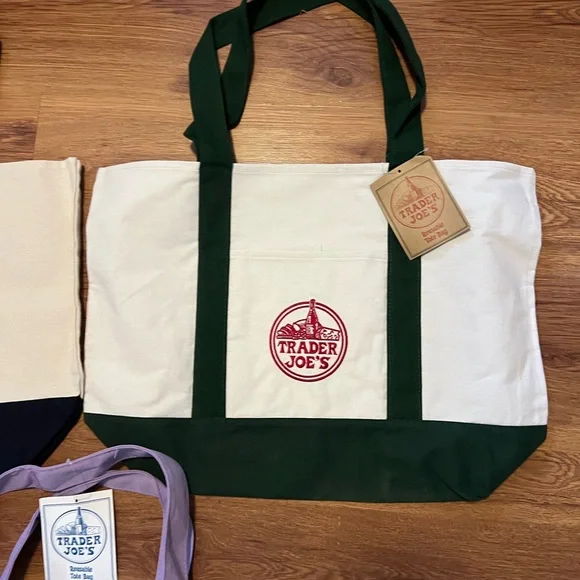 Trader Joe’s Large Canvas Set of 3 Purple, Green and Blue NWT - Picture 4 of 4